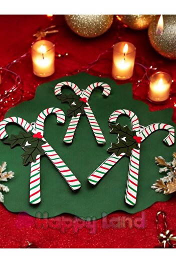 Happyland New Year's 2-Piece Berry Leaf Wooden Walking Stick Candy Ornament - 3 Decor
