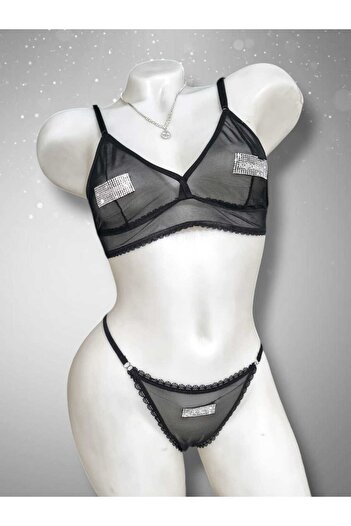 enmodaiçgiyim Vanilla Secret Black Stone Women's Bustier Suit