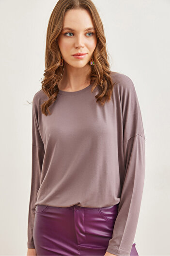 Olalook Damen-Blusenbluse aus dunklem Nerz mit Rundhalsausschnitt und Fledermausmuster BLZ- 19002588