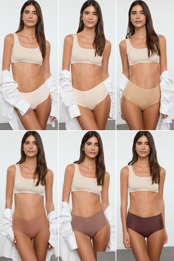 Trendyol Collection Braunes, lasergeschnittenes 6-teiliges Höschen THMAW25KU00038