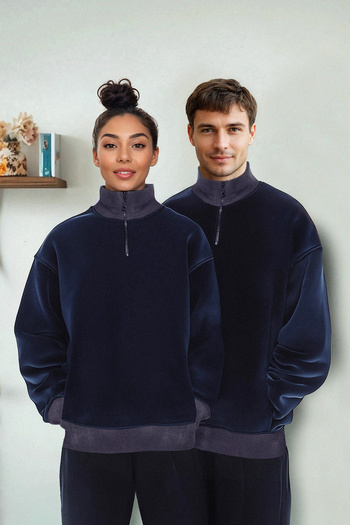 Trendyol Collection Námořnická modrá oversize/široký střih stojáček Barevný blok Polar Fleece mikina proti žmolkování Tmnaw24Sw00036