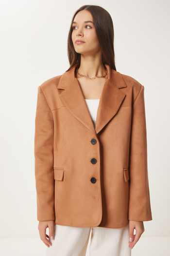 Happiness İstanbul Women's Camel Premium Suede Blazer Jacket Fn03443