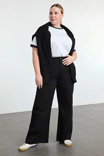 Trendyol Curve Black High Waist Wide Leg Jeans Large Size Tbbaw25Cj00001