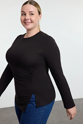 Trendyol Curve Black Single Jersey Knitted Plus Size Blouse