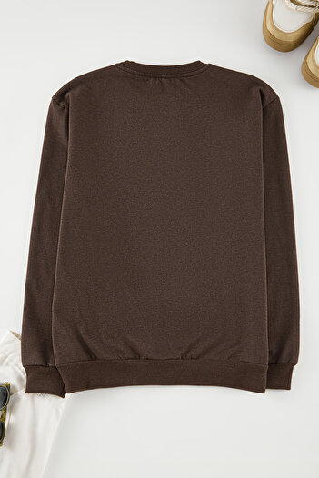 Trendyol Collection Καφέ Φούτερ με λαιμόκοψη με κέντημα πόλης κανονικής/κανονικής εφαρμογής TMNAW23SW00481