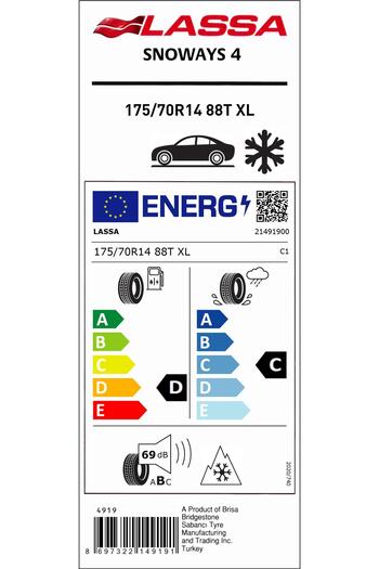 Lassa 175/70R14 88T XL M+S SFM SNOWAYS 4 OTO KIŞ LASTİĞİ (ÜRETİM YILI:2025)
