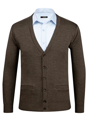Çizgi Triko Men's Striped Knitwear Oversize V-Neck Cardigan and Sweater - Steel Knit Pattern, Classic Fit - 4241Mb