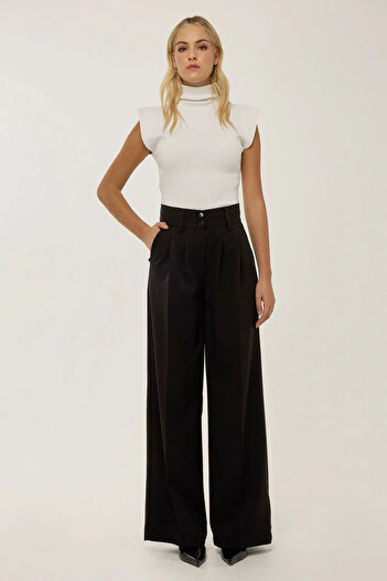 Hiccup Double Waist Banded Wide Leg Trousers