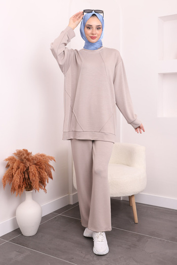 İmajButik Stone Crew Neck Modal Tunic Pants Suit