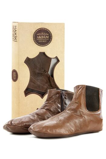 Akdam Mest Socks Goat Skin Elastic Zippered Ablution Socks Brown