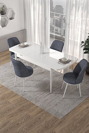 Canisa Concept Kor Serisi 70x114 Açılabilir Mutfak Masası Takımı Beyaz Masa 4 Füme Sandalye