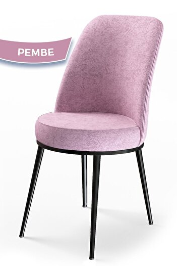 Canisa Concept Dexa Serisi Pembe Renk Sandalye Mutfak Sandalyesi, Yemek Sandalyesi Ayaklar Siyah