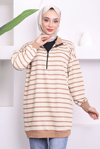 İmajButik Ριγέ φερμουάρ γιακά με ραβδώσεις βιζόν