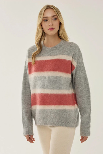 Hiccup Relaxed Fit Colorful Striped Knitwear Sweater