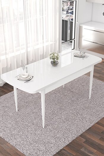 Canisa Concept Nef Serisi 70x114 Açılabilir Mdf Beyaz Mutfak Masası Takımı Ve 4 Füme Sandalye