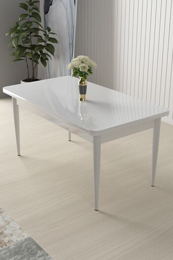 Canisa Concept Nil Serisi 70x110 Sabit Mutfak Masası Takımı Beyaz Masa 4 Gül Kurusu Sandalye