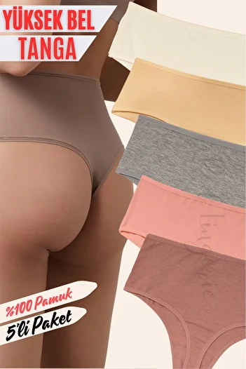 red iç giyim Cotton Women's High Waist Thong 5 Pack