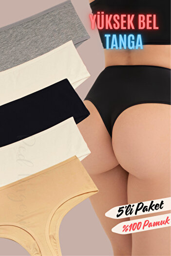 red iç giyim High Waist Women's Cotton Thong Economic Pack of 5
