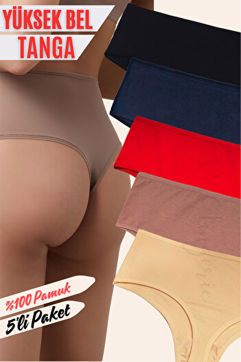 red iç giyim Cotton Women's High Waist Thong 5 Pack