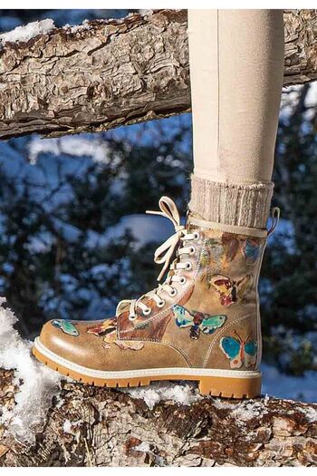 Dogo Women's Vegan Leather - Brown Long Boots, Still Life Butterflies Design