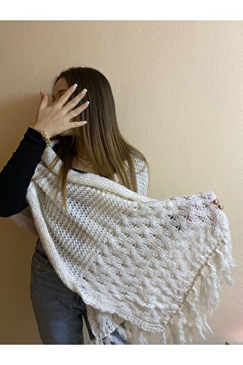 sema aksesuar Women's Knitted Knitwear Patterned Winter Shawl Wide Tasseled Scarf - Soft Shoulder Shawl - Gift