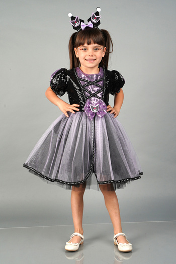 Delfini kids Sequin Birthday Princess Costume and Gown with Kuromi Crown Accessories