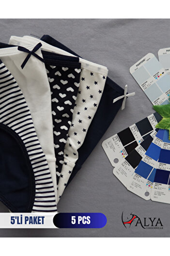 ALYA UNDERWEAR Fete - Slip din Bumbac Imprimat Ospatar 5 Pachet Varianta Bleumarin