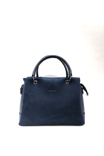 Piedra Navy Blue Suede Material New Season Women's Bag with Hand and Shoulder Strap