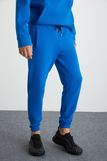 GRIMELANGE Arragon Men's Basic Elastic Leg Soft Fabric 3 Thread Organic Cotton Blue Sweatpants