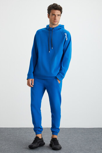 GRIMELANGE Arragon Men's Basic Elastic Leg Soft Fabric 3 Thread Organic Cotton Blue Sweatpants