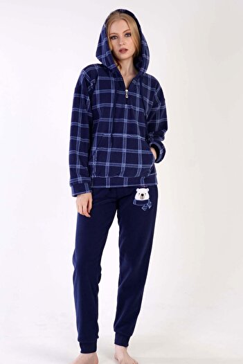 VİENETTA Vienetta Indigo Women's Long Sleeve Fleece Pajama Set