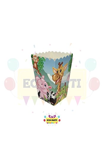 ECM PARTI Safari Themed Cardboard Popcorn Corn Box 8 Li - Birthday Party Set Supplies