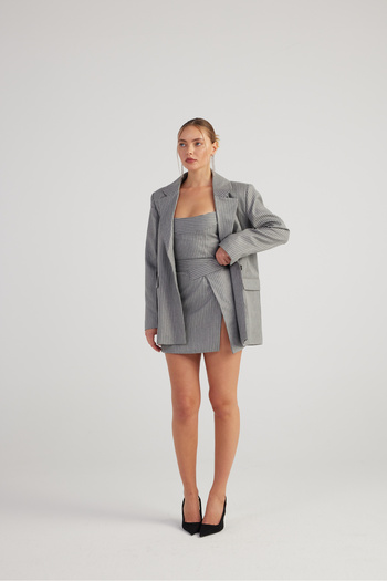 HOLLY LOLLY Oversize Cut Glittered Striped Eden Blazer Jacket Gray