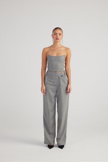 HOLLY LOLLY Palazzo Cut Glittered Striped Eden Trousers Gray