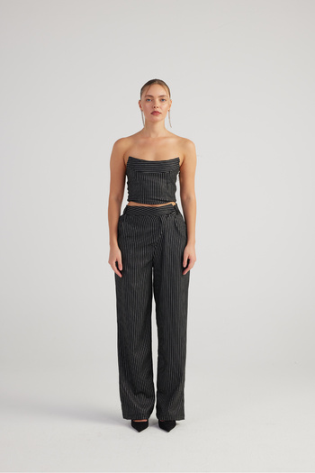 HOLLY LOLLY Palazzo Cut Glittered Striped Eden Trousers Black