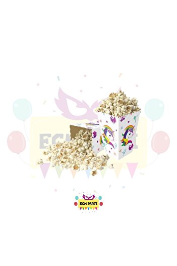 ECM PARTI Unicorn Themed Cardboard Popcorn Corn Box 8 Li - Birthday Party Set Supplies