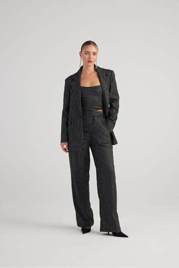 HOLLY LOLLY Palazzo Cut Glittered Striped Eden Trousers Black