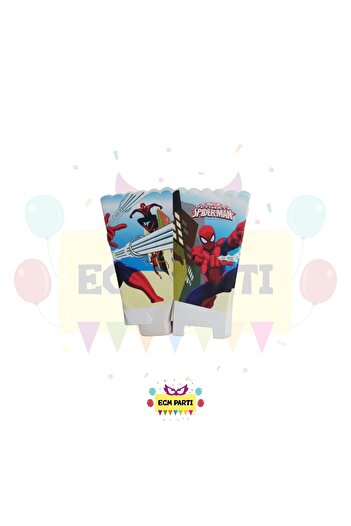 ECM PARTI Spiderman Spiderman Themed Cardboard Popcorn Corn Box 8 Li - Birthday Party Set Supplies
