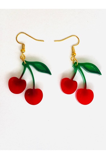 Ustaeller Earring-Green Leafed Red Cherry Earring