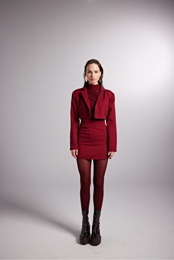 HOLLY LOLLY Mini Length Slit Detailed Panky Skirt Claret Red