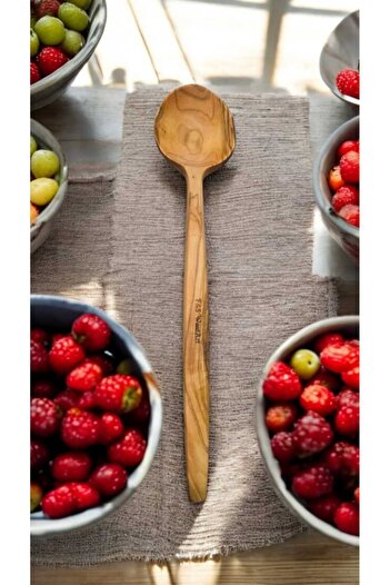 F&S WoodArt Edremite Olive Wood Natural Wood Handmade Wooden Spoon Tablespoon 29 cm Cookware Spoon