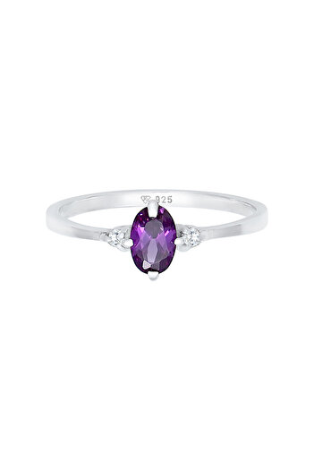 ELLI Inel de logodnă Solitaire pentru femei, culoare mov strălucitor, cu cristale de zirconiu cubic, din argint 925