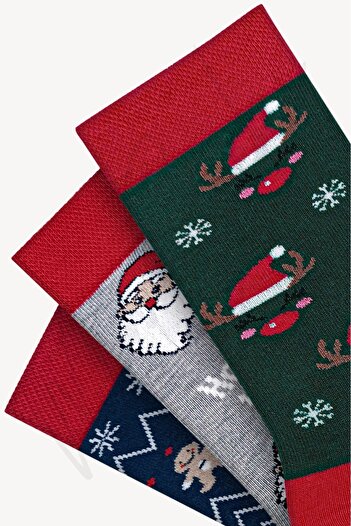 Mono Socks - 3'lü Hoho Noel Dede Desenli Yılbaşı Hediyelik Çorap
