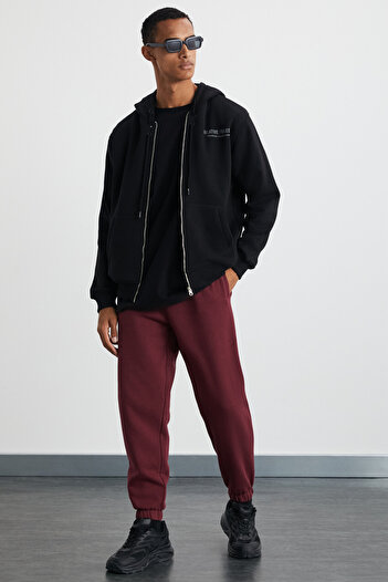 GRIMELANGE Kyoto Men's - Soft Red Sweatpants 3 Thread, Elastic Leg, Relaxed Fit