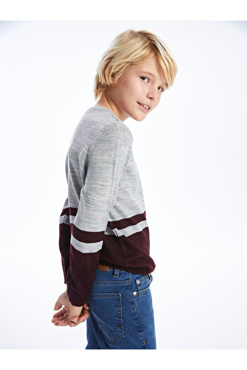LC Waikiki Lcw Crew Neck Color Block Long Sleeve Boy's Knitwear Sweater