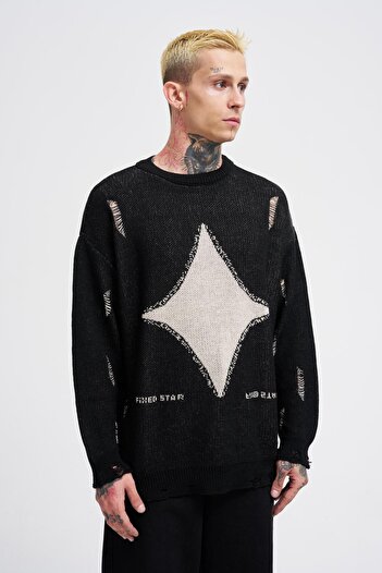Machinist Men's Patterned Black Sweater