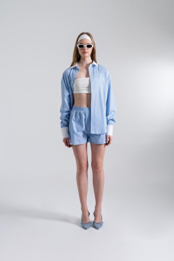 HOLLY LOLLY Oversize Cut ριγέ πουκάμισο Harmony Poplin Blue