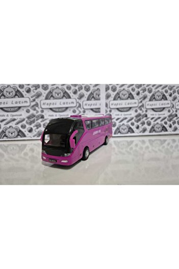 Hepsilazım Metal Yolcu Otobüsü Oyuncak Sesli Işıklı 19 Cm Kapı Açılır Çekbırak Diecast Model Araç Pembe Otobus