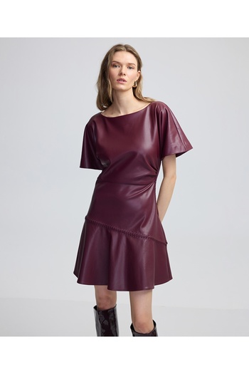 İpekyol Leather Look Boat Neck Dress