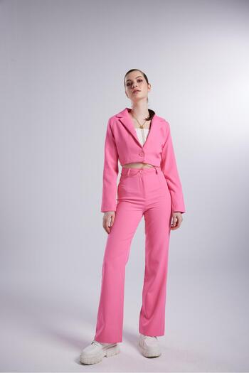 HOLLY LOLLY Padded Crop Model Long Sleeve Blazer Panky Jacket Pink